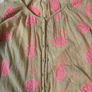 COPY - Boden Gauzy Tan w/Pink Embroidery Sz 10 Bl…